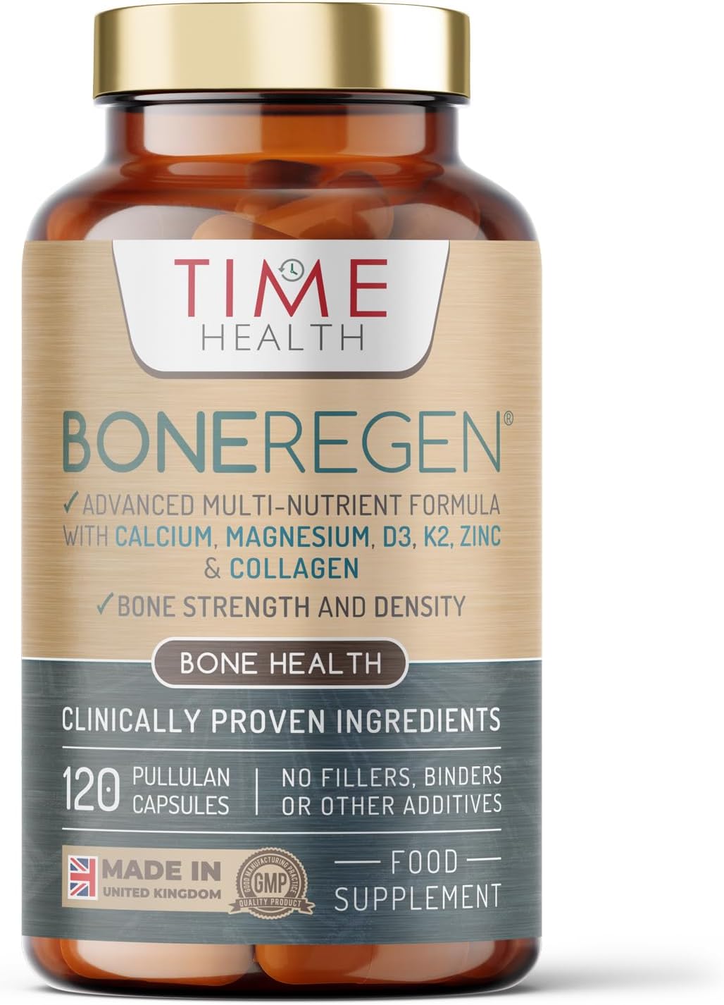 Bone Regen® – Osteo Support – Bone Strength, Density & Fracture Repair – with Calcium, Magnesium, Vitamin D3, K2, Zinc & Collagen – Clinically Proven Ingredients – GMP – UK Made Supplement