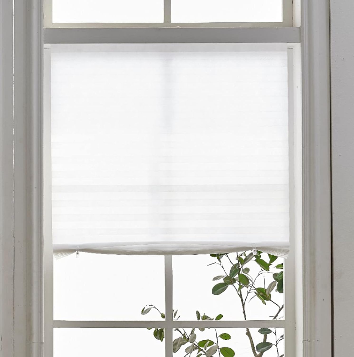 Self Adhesive Temporary Window Blinds Cordless Blackout No Drill Cut to Size Clip On Stick On Pleated Fabric Blind Light Filtering Shade,for Windows Doors Bedroom Kitchen (WxL: 24x71in,White)