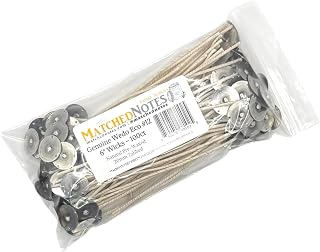 100ct Genuine Eco 12 Candle Wicks - 6" Length - 20mm Wick Tab - Natural Wax Coating - Top Selling Wick