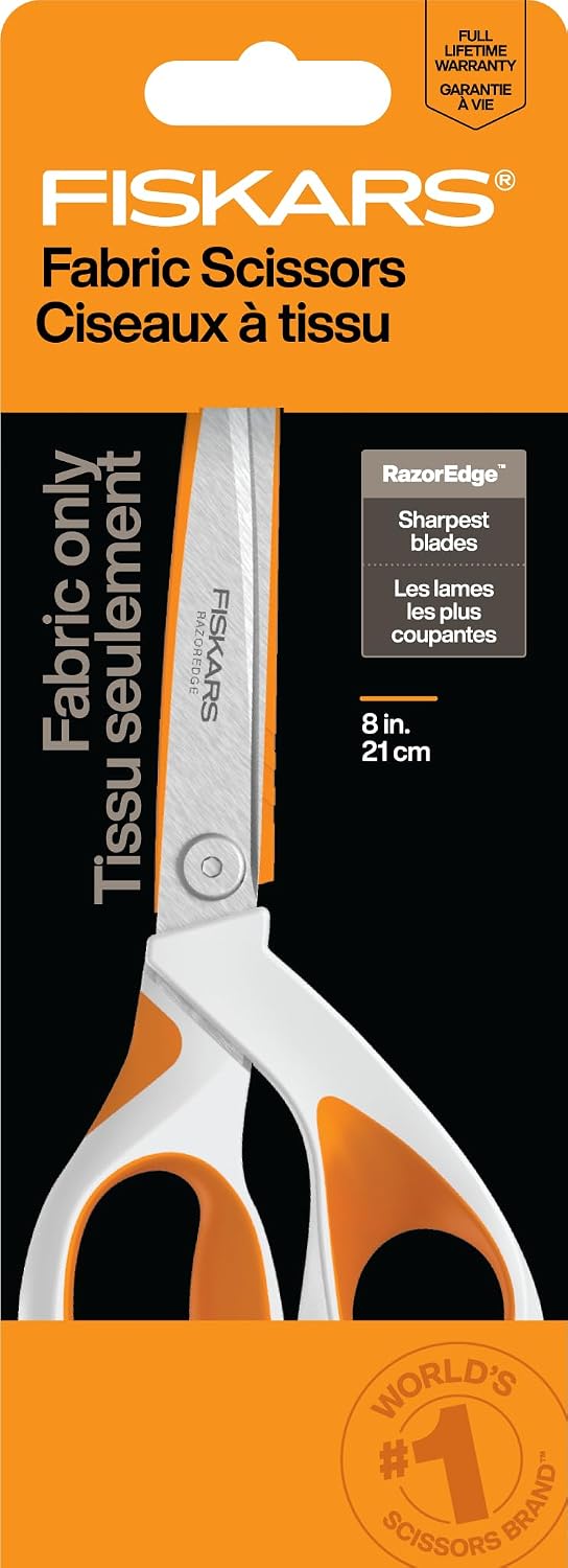 Fiskars RazorEdge Fabric Scissors - 8" Heavy Duty Fabric Shears with SoftGrip Ergonomic Handle, Premier Grade Stainless Steel Blades