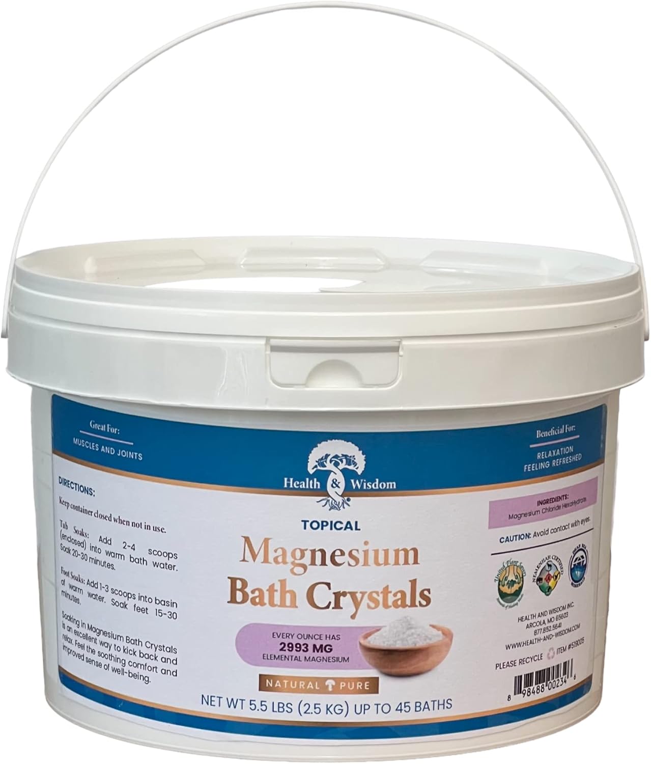 Health and Wisdom Magnesium Bath Salt - Magnesium Flakes for Bath, Magnesium Chloride Flakes, Magnesium Bath Flakes, Magnesium Bath Soak, Magnesium Soak, Magnesium Chloride Bath Flakes - 88 Ounces