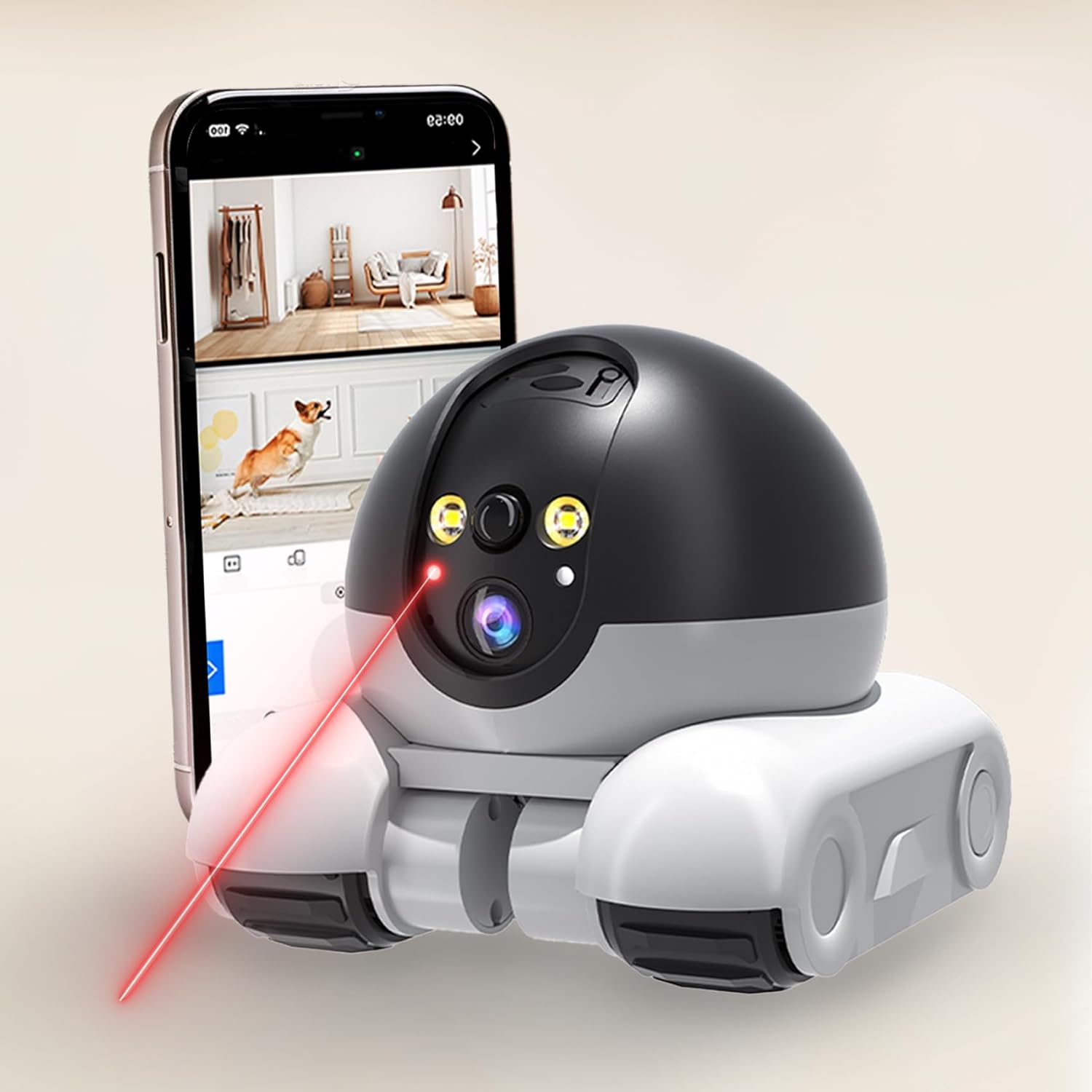 AEZ Robot Camera on Wheels 1080P Dual Lens, Indoor Movable Security Camera with 2-Way Talk, Distance Bot with Night Vision,5200mAh Battery & App Control for Cats/Dogs/Baby/Elderly (SD/Cloud Storage)