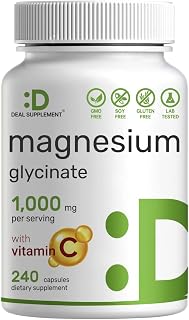 Magnesium Glycinate 750mg Plus Vitamin C, 200 Capsules, 100% Chelated, Supports Leg Cramps, Bone Health & Restful Sleep - Premium Magnesium Supplement