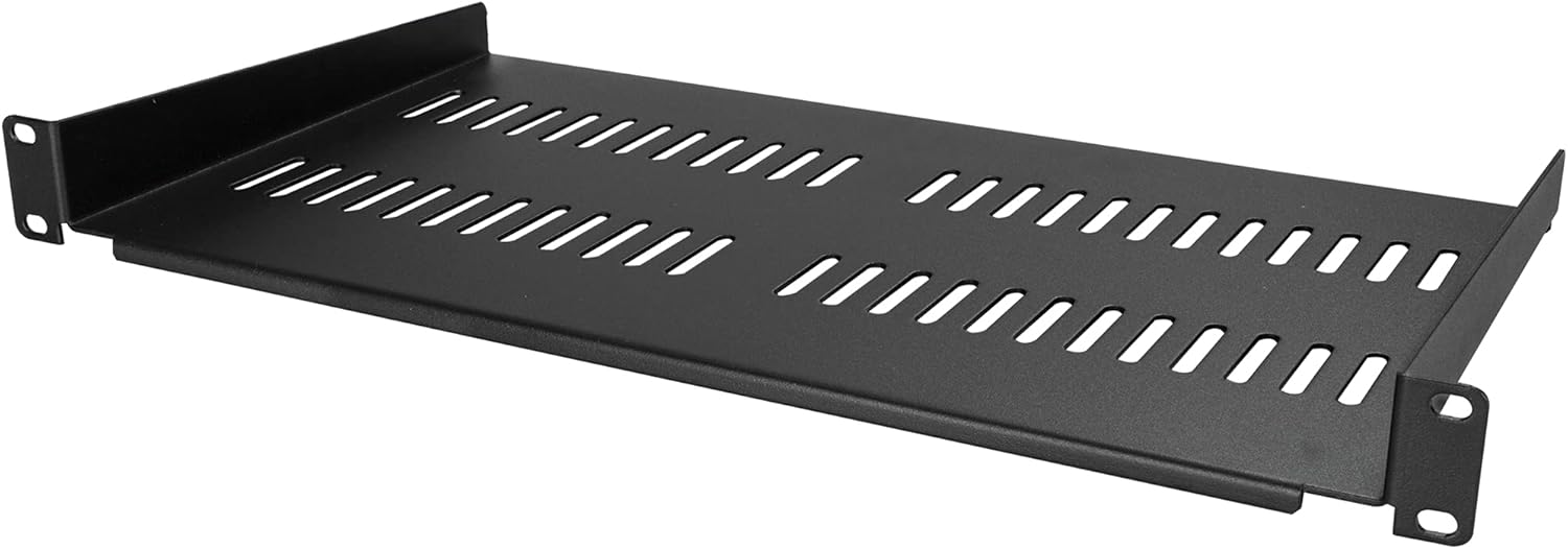 StarTech.com 1U Server Rack Shelf - Universal Vented Rack Mount Cantilever Tray for 19" Network Equipment Rack & Cabinet - Heavy Duty Steel - Weight Capacity 50lb/23kg - 10" Deep, Black (CABSHELFV1U)