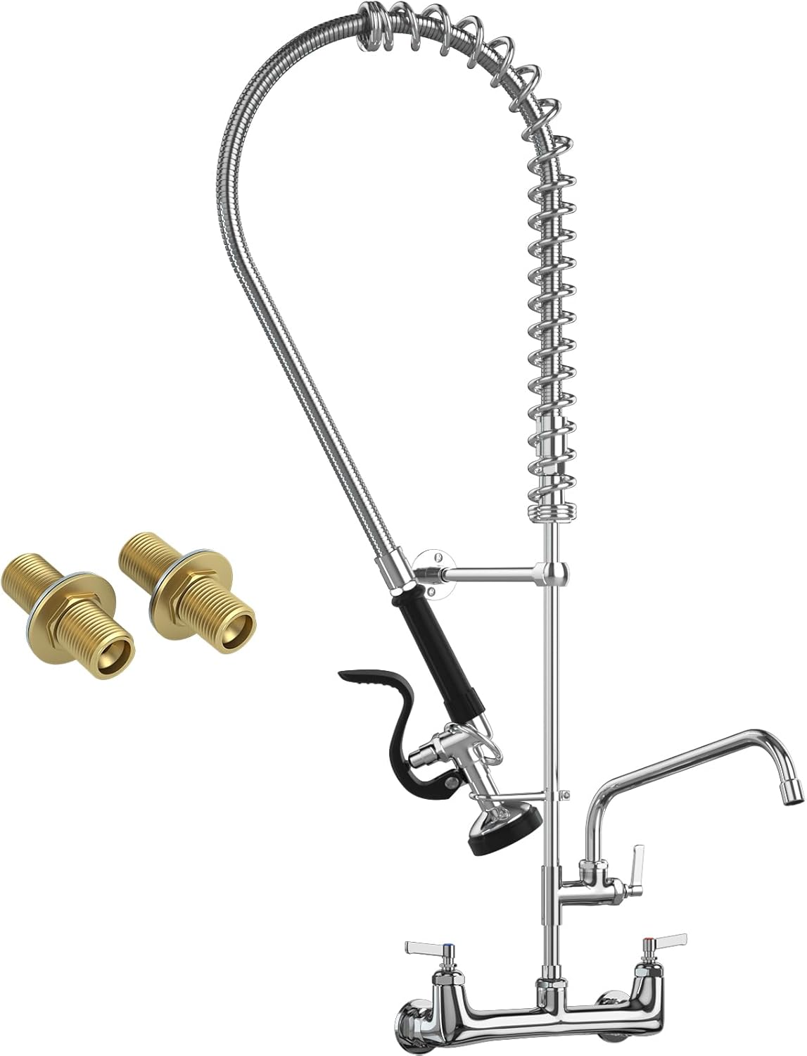 Commercial Faucet with Sprayer Kitchen Sink Faucet 36'' Height 8 Inch Center Commercial Wall Mount Faucet with Pull Down Pre-Rinse Sprayer and 12" Add-on Swing Spout, Perfect for 3 Bay Sink