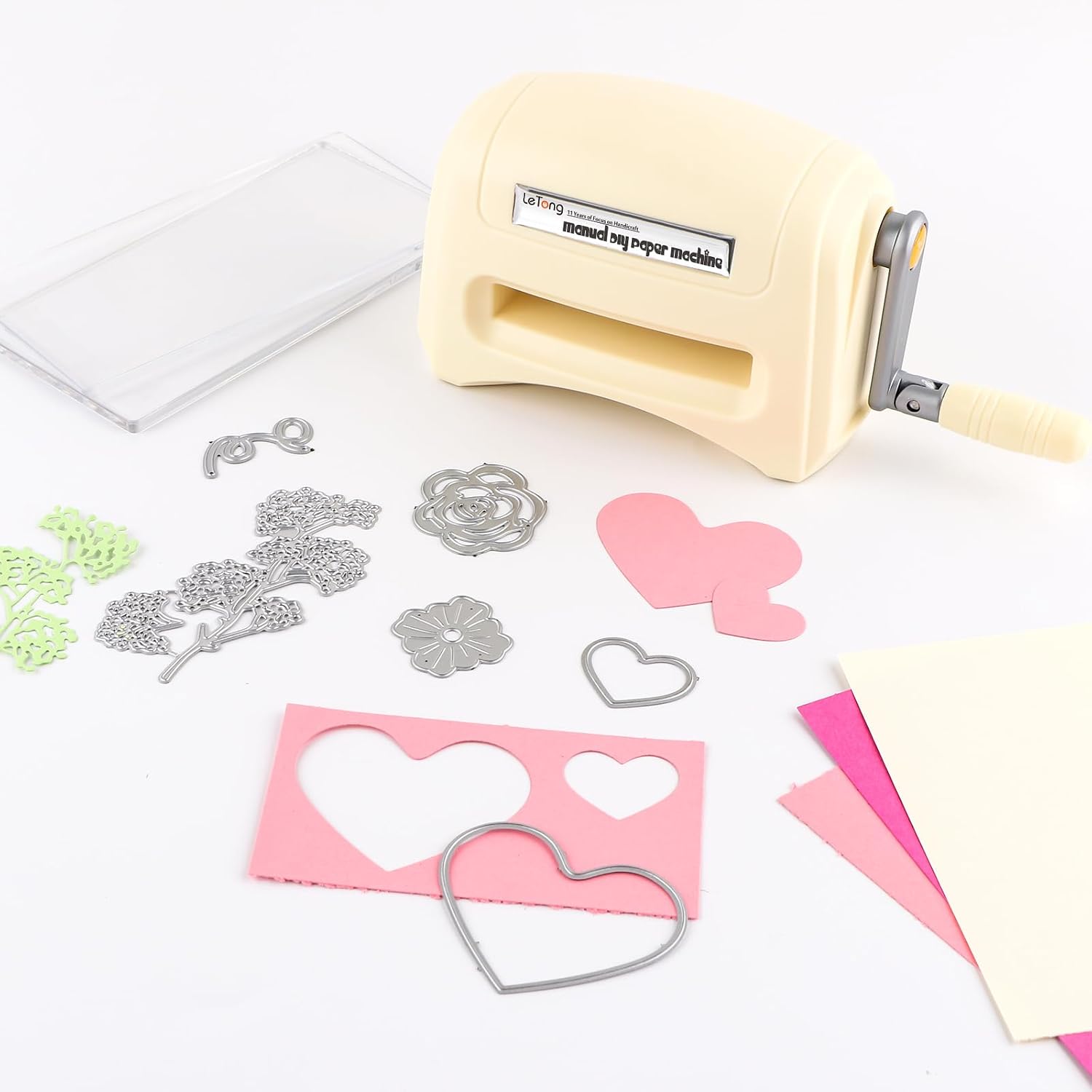 Mini Manual Die Cutting and Embossing Machine,for Arts&Crafts,Scrapbooking& Cardmaking,3" Opening,Crafting Projects Cutting Machine for Starter,Beige Metal Cutting Dies Machine with 4 Cutting Machine