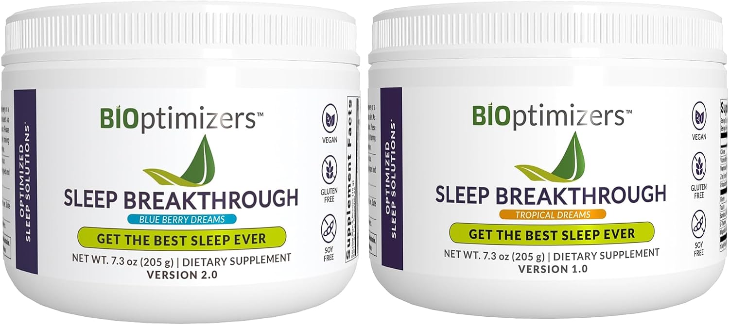 BIOptimizers Sleep Breakthrough Powder – Tropical Dreams & Blueberry Bundle – Natural Sleep Support Supplement – 405g Total