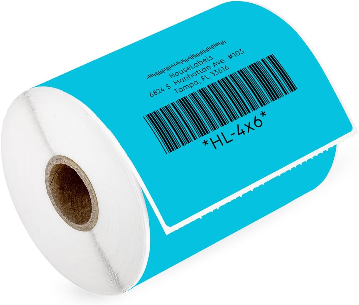 HOUSELABELS 4" x 6" Blue Shipping Labels on 1" Core Compatible with Zebra and Rollo Printers, 1 Roll / 250 Labels per Roll