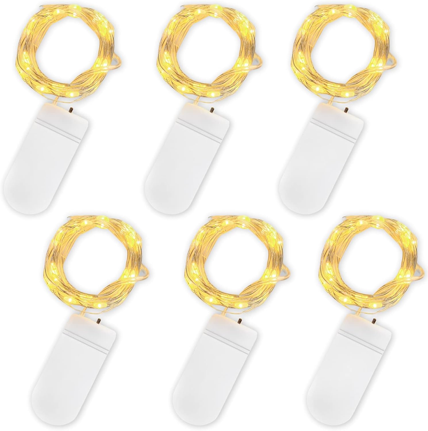 Jsdoin Fairy Lights, 6 Pack 2m 20 Led Battery Operated String Lights Copper Wire Light for Indoor Outdoor Lighting, Bedroom, Wedding Decor, Party, Christmas, Tree Decoration (Warm White)