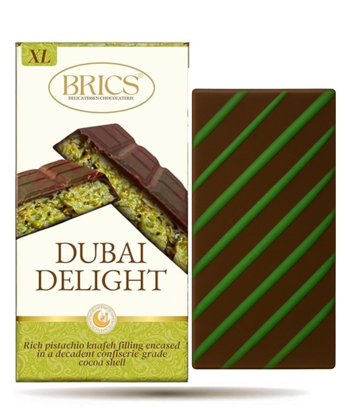Brics Signature Dubai Kunafa Chocolate Bar, 7.05oz, With Luxuriously Creamy Pistachio & Extra Crunchy Knafeh Filling