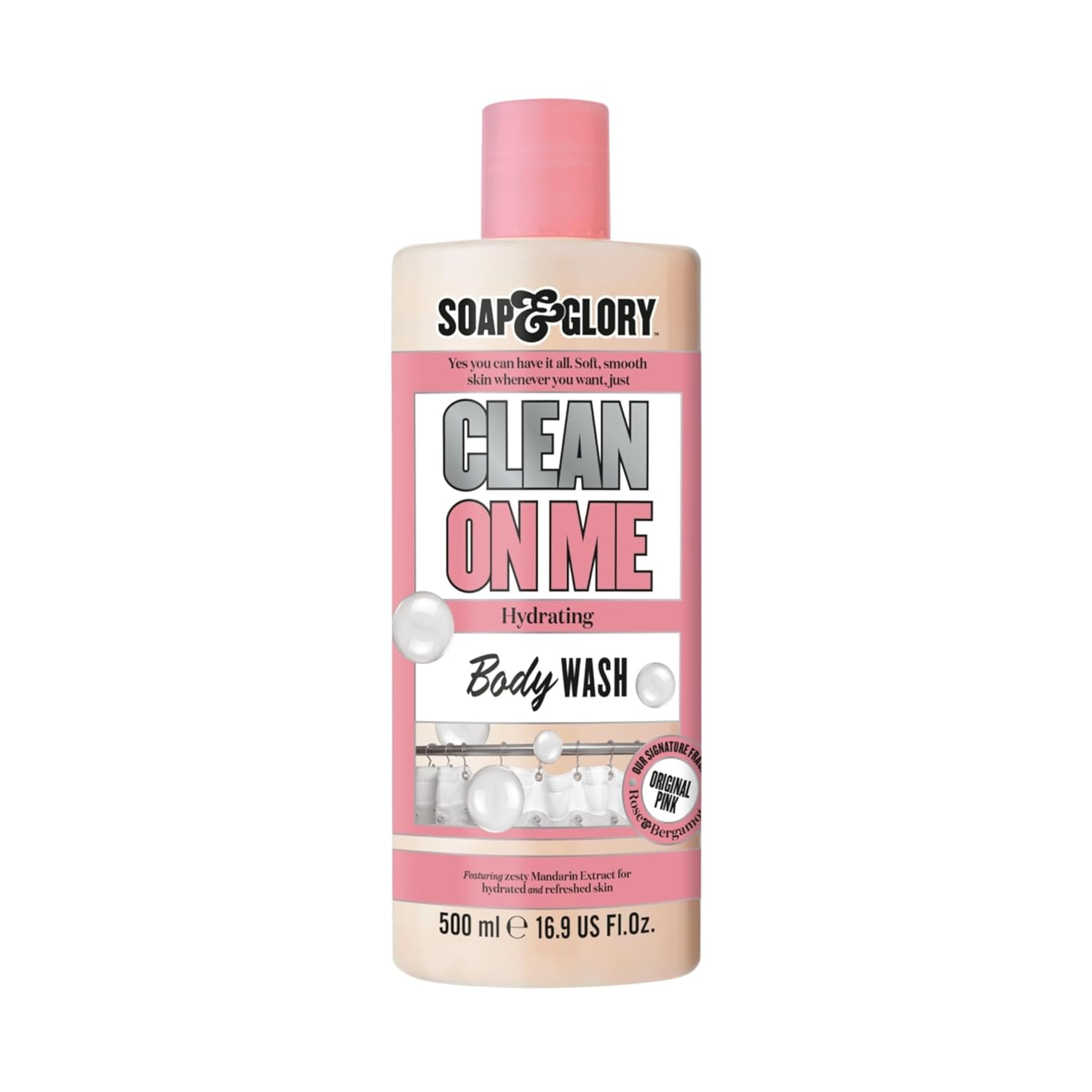 Soap & Glory Clean On Me Clarifying Body Wash for Women - Shower Gel for Dry Skin with Built-In Lotion - Moisturizing Body Soap for Soft, Hydrated Skin - Original Pink (16.9 fl oz)
