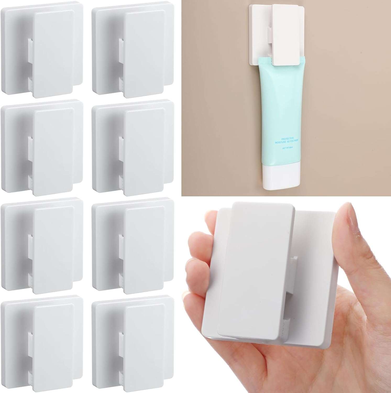8 Pcs Large Self Adhesive Clips Wall Tapestry Clips No Drilling Towel Holder Adjustable Spring 15 mm Flag Hanger for Bathroom Kitchen Home Office Hotel(White)