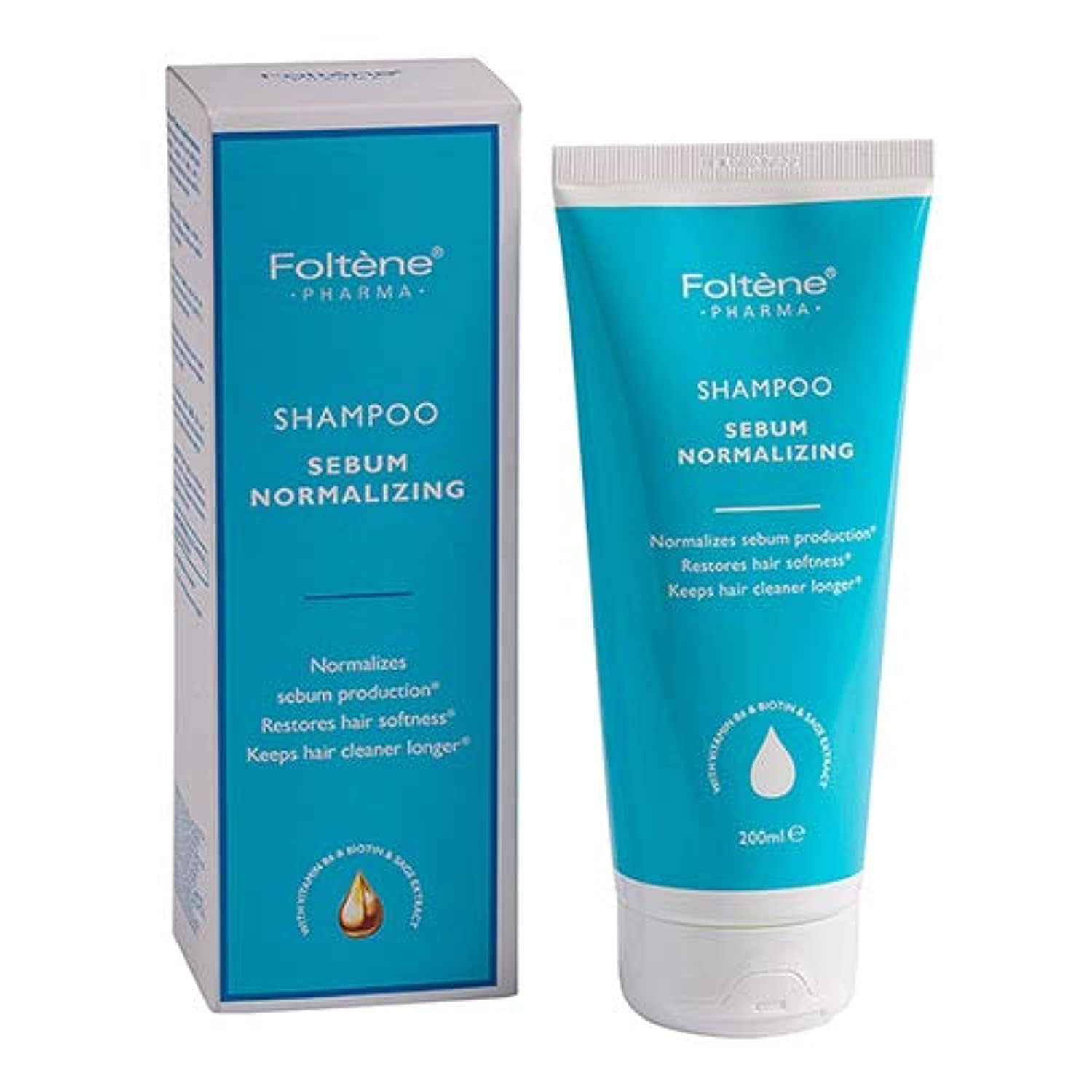 Foltene Sebum Normalizing Shampoo for Oily Hair - Clarifying Hair Care Cleansing Solution with Vitamin B6, Biotin, Sage - Removes Excess Oil, Refreshes Scalp, Cleans Hair - 6.8 Fl oz
