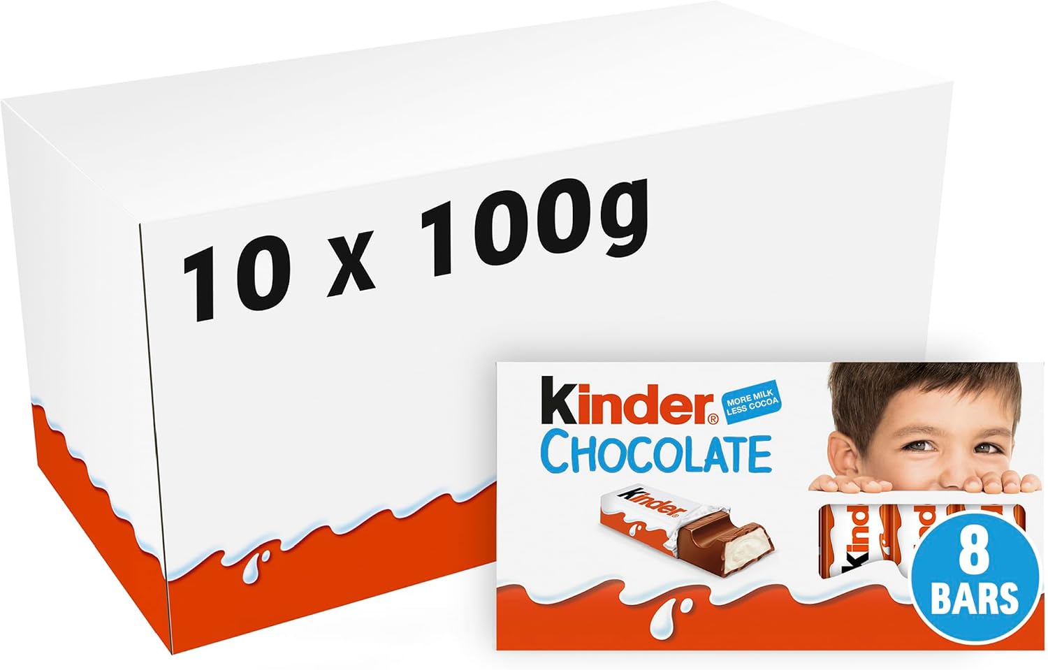 Kinder Chocolate Small Bars, Bulk Chocolate Gift Box, Fine Milk Chocolate Bar with a Milky Filling, Pack of 10 x 100g