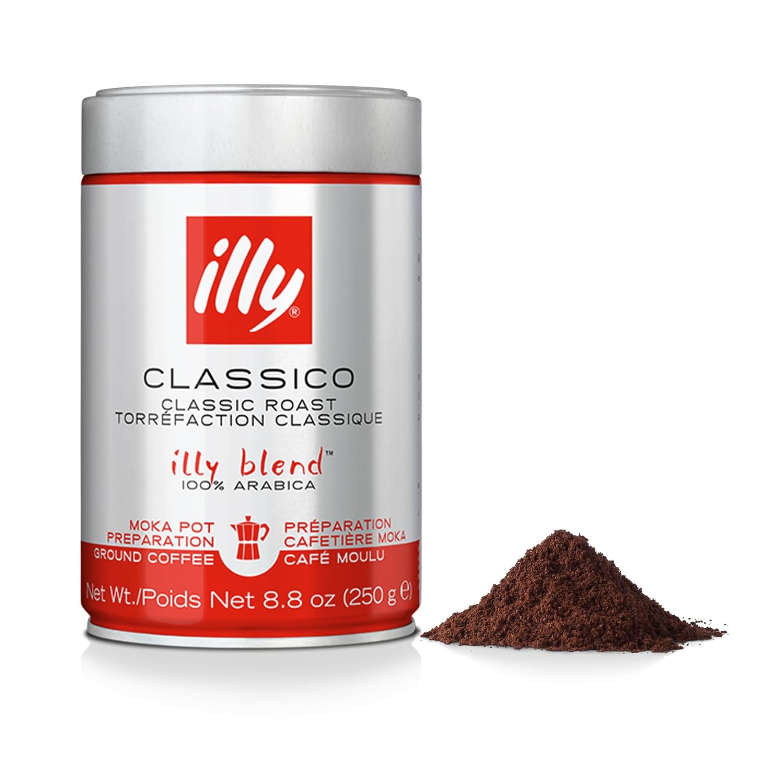 illy Ground Moka Coffee, Classico Medium Roast, 8.8 oz