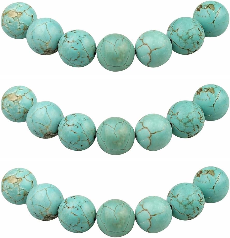 MJDCB Round Stone Beads 6mm Turquoise Loose Gemstone Beads for Jewelry Making Bracelet Necklace 60pcs