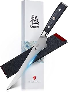 KYOKU 6.5" Boning Knife for Meat Cutting, Samurai Series Filet Knife with Pakkawood Handle, Japanese High Carbon Steel Knife, Full Tang Kitchen Knife for Lamb Chop Pork Shoulder with Sheath and Case