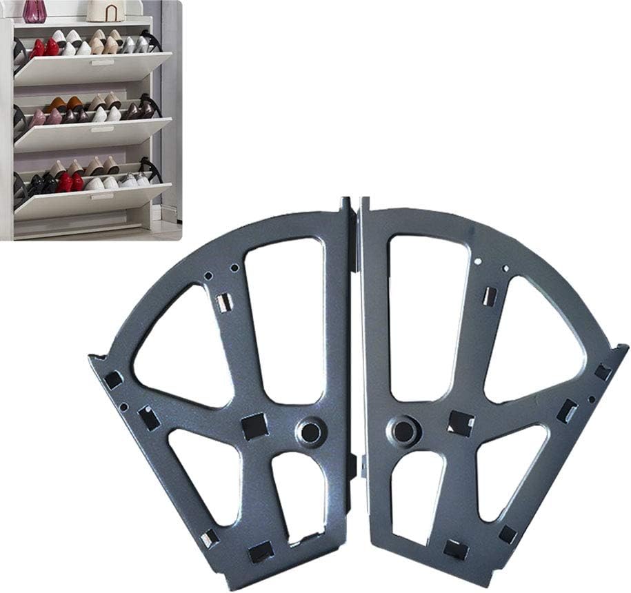 Tiberham Shoe Cabinet Hinges, 2 Pcs Stainless Steel Shoe Rack Flip Frame, Heavy Duty Shoe Storage Shelf Turning Back Replacement Shoe Drawer Rotary Fitting Hardware (2 Layers Black)