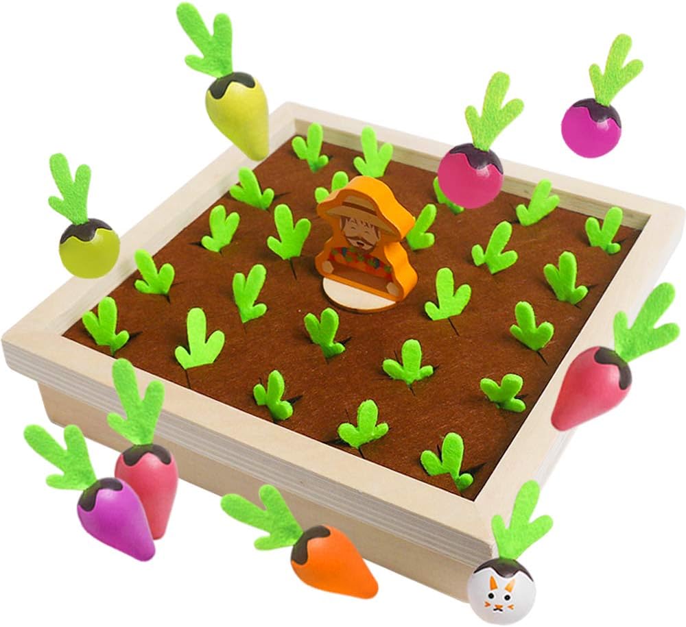 Skrtuan Montessori Toys for Toddlers 3 4 5 Years Old Boys Girls Baby, Wooden Toy Carrot Harvest Game, Educational Toys Shape Sorting Matching Puzzle, Memory Game Fine Motor Skill Gifts for Kids 3-5