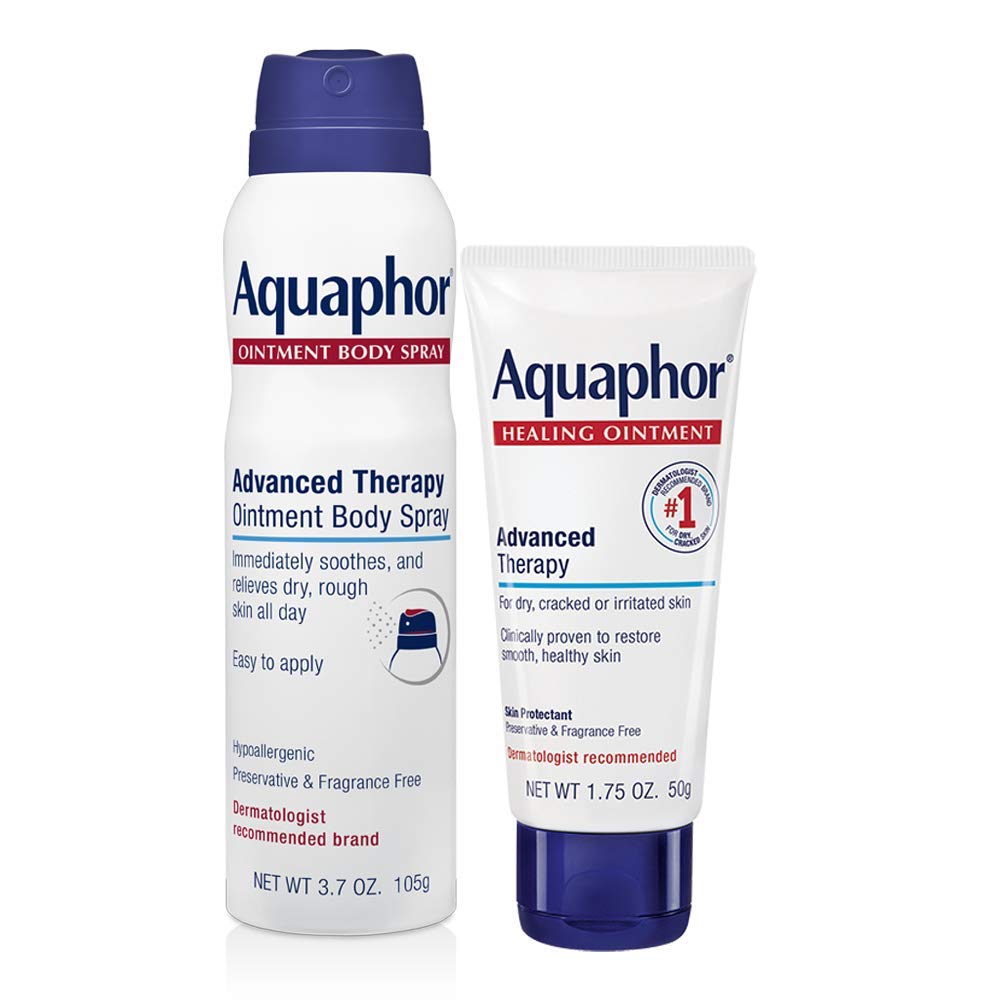 Aquaphor Skin Care Set, Advanced Therapy Healing Ointment (1.75 Oz) + Advanced Therapy Ointment Body Spray (3.7 Oz), Hypoallergenic and Fragrance Free Body Moisturizer for Dry Skin