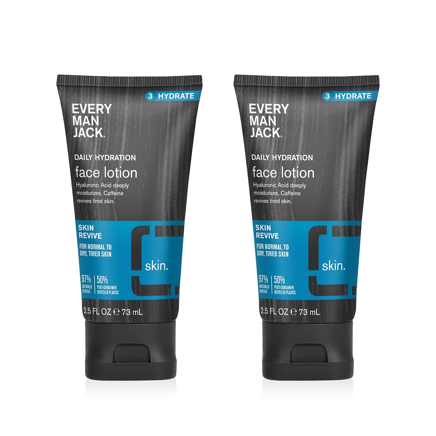 Every Man Jack Daily Face Lotion for Men - Deeply Moisturize and Revive Dry, Tired Skin with Hyaluronic Acid, Aloe Vera and Niacinamide - 2.5 oz Men’s Face Lotion (2 Pack)