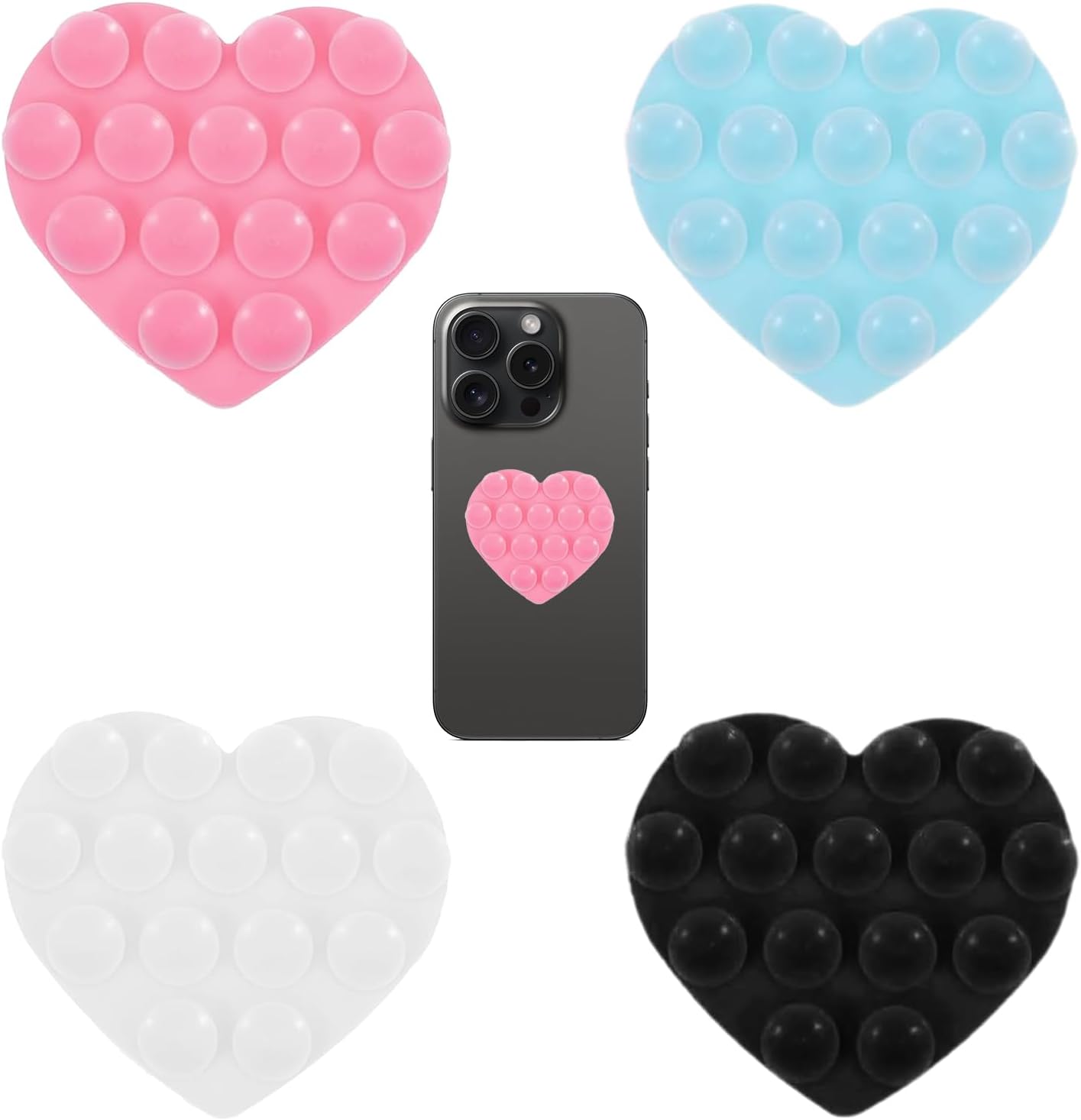 4 Pcs Silicone Phone Sticky Grip, Double Sided Small Heart Grippy Suction Thing for Back of Phone Case