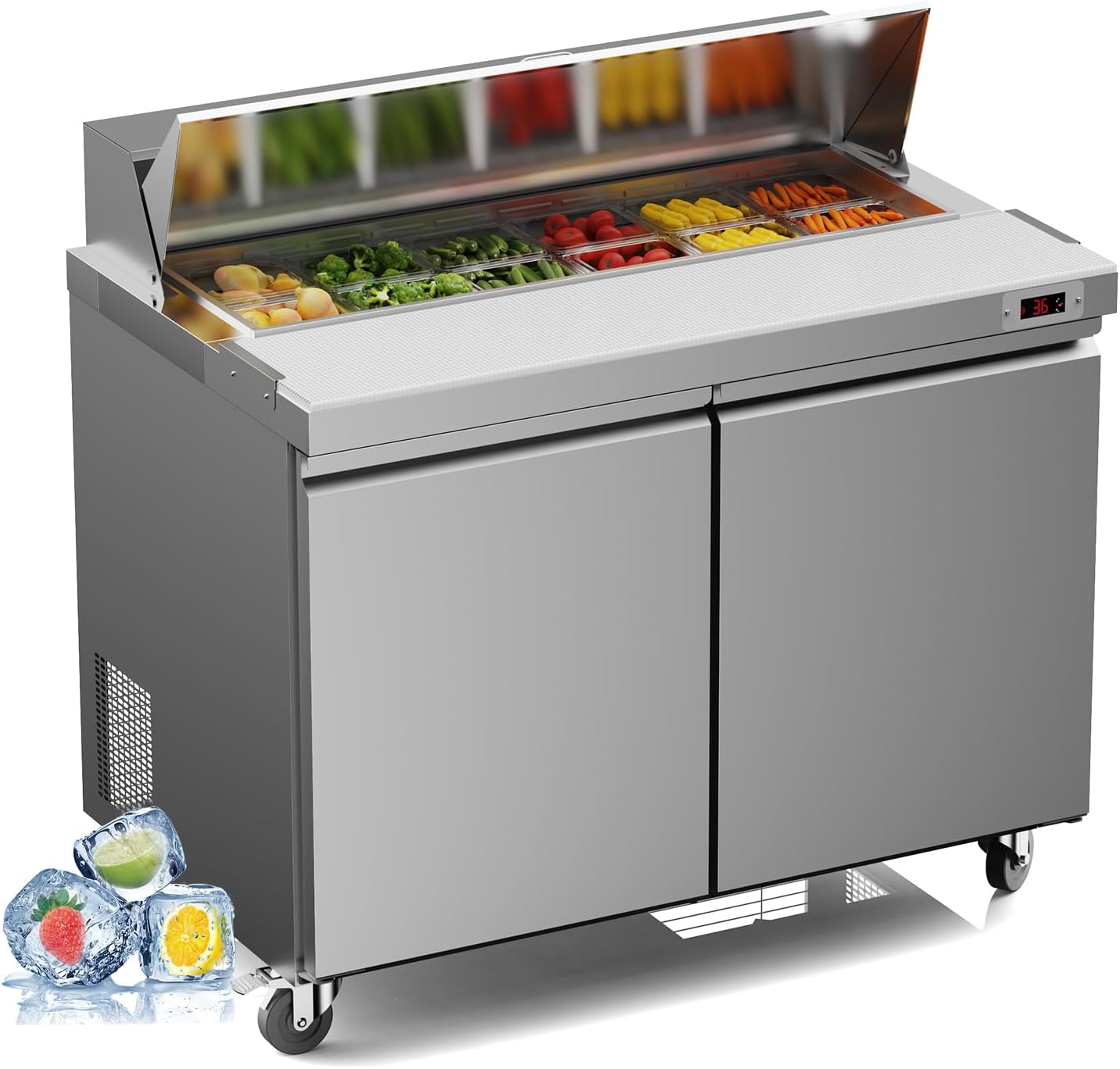 48" W Commercial Refrigerator Sandwich Salad Prep Table Refrigerator Stainless Steel with 12 Pans, Kitchen Equipment for Restaurant, Bar, Shop, Buffet, etc