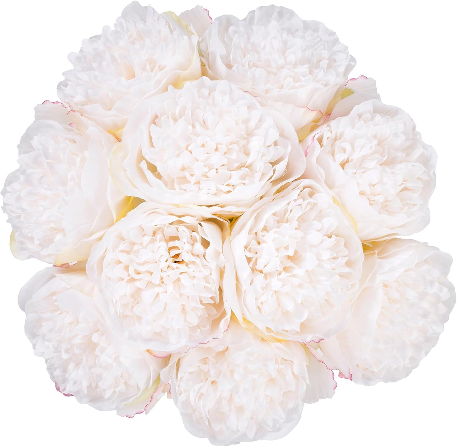U'Artlines 2 Bouquet 10 Heads Artificial Peony Silk Flower Leaf Home Office Wedding Party Festival Bar Decor (Cream White)