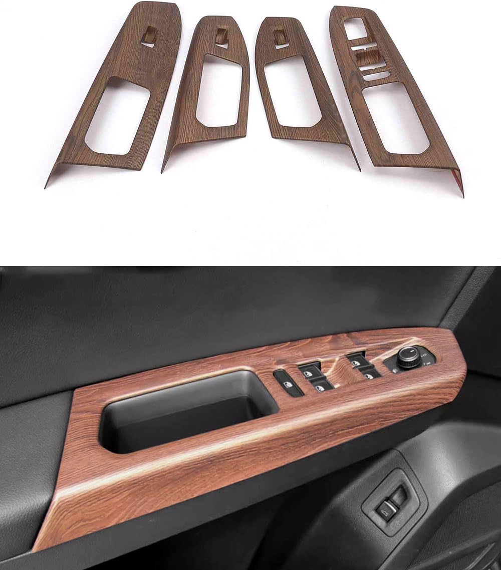 Car Accessories Fit for Volkswagen VW Atlas 2018-2023 ABS （Peach Wood） Interior Door Window Control Lock Switch Panel Cover Trim 4PCS Set(Only for Left Hand Drive)