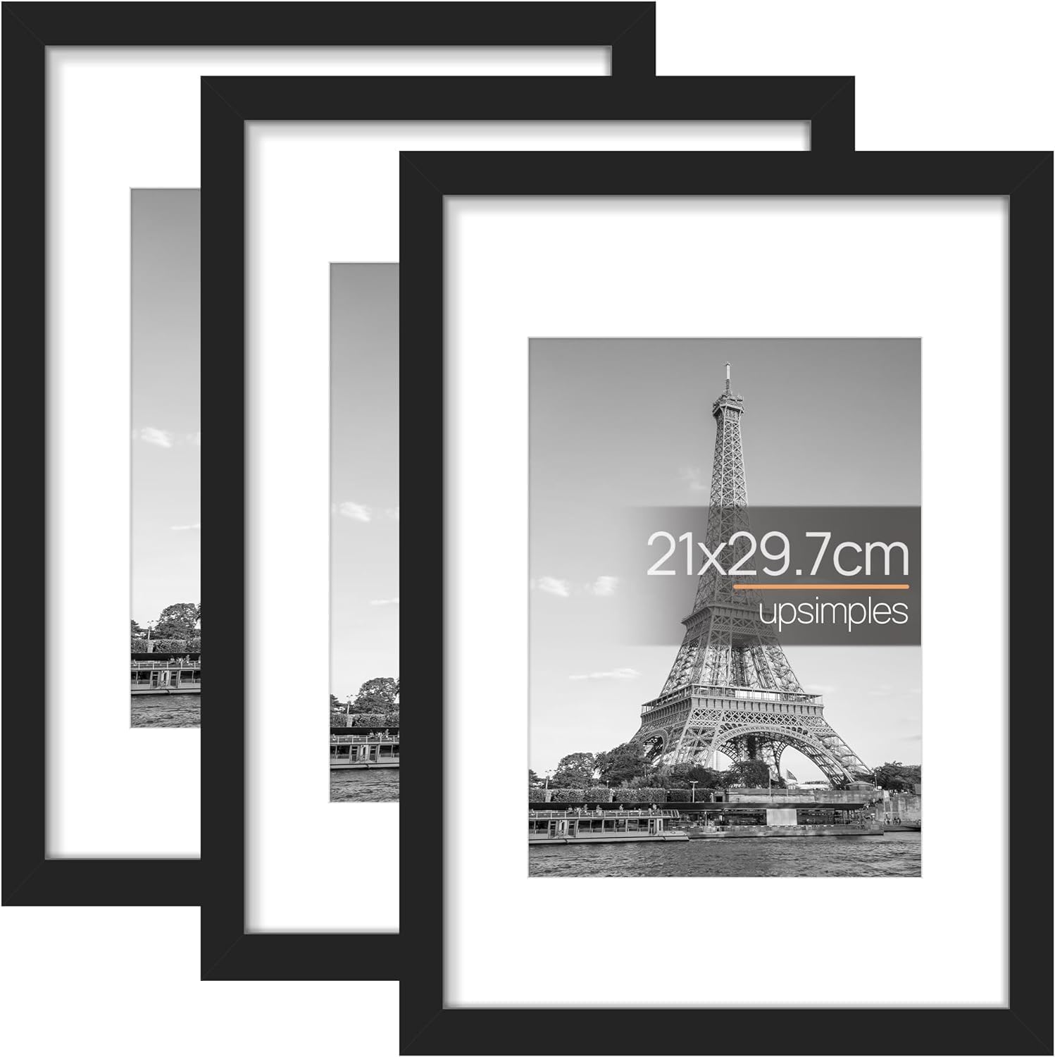3 Pack A4 Picture Frame, A4 Black Picture Frames 21 X 29,7 cm, Frame Wall Hanging Landscape or Portrait Orientation