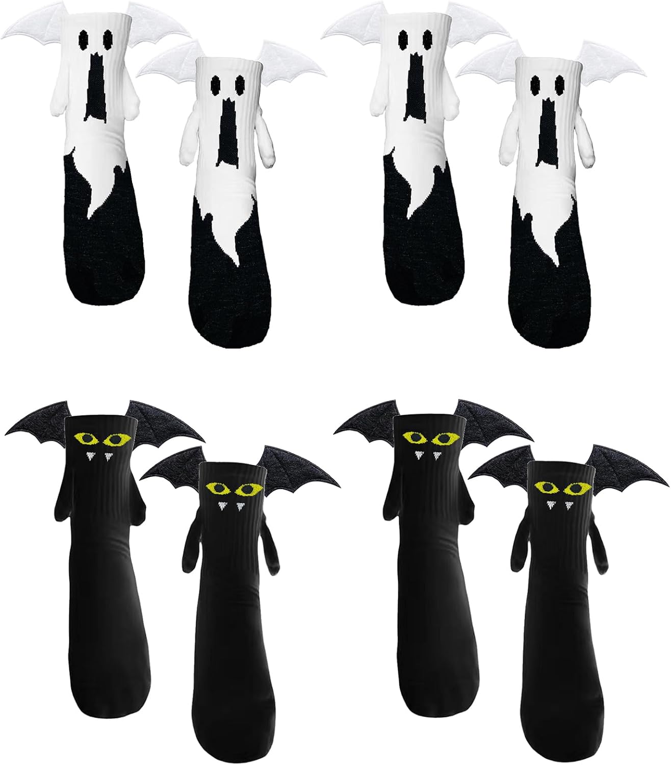 Awoscut Halloween Hand in Hand Novelty Socks Magnetic Holding Hands Funny 3D Ghost-Bat Family Matching Socks for Adult Kid