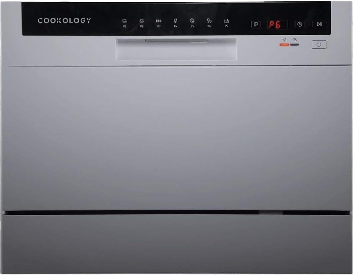 Cookology CTTD6WH Mini Counter Top Dishwasher in Silver - 6.5 Litre Capacity - Table Top - Compact Design - 6 Drying Settings - 7 Wash Cycles - ECO Friendly Mode