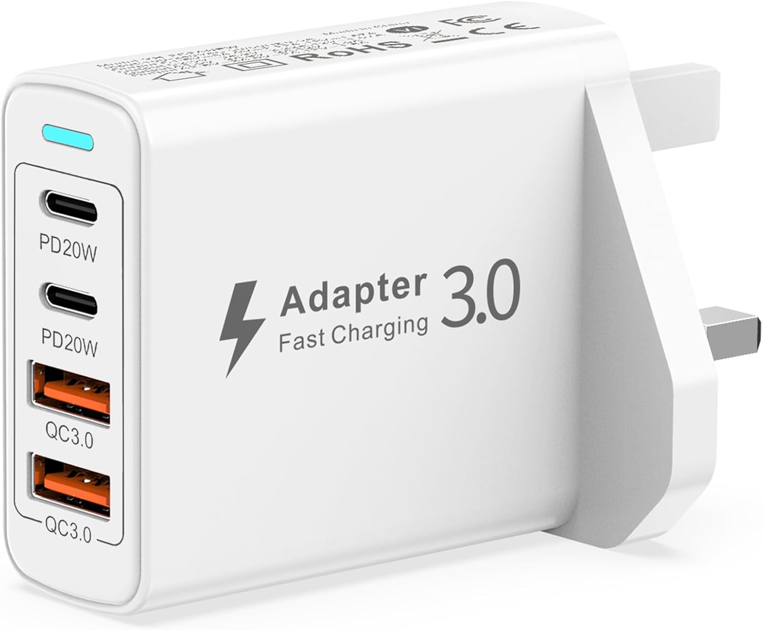 USB C Plug, 40W 4-Port Multi USB Plug Adaptor USB C Charger plug Dual PD+QC3.0 Fast charger, Multi USB Charger UK Type C Plug for iPhone 15 Pro Max/14/13/12/11,Samsung Galaxy S25 S24/S23/S22/S21