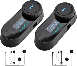 FreedConn Motorcycle Bluetooth Headset TCOM SC Helmet Intercom 3 Riders Paring 800M 2 Riders Talking Motorcycle Communication Systems with LCD Display Universal Fitment Motorbike Communicator 2Pack
