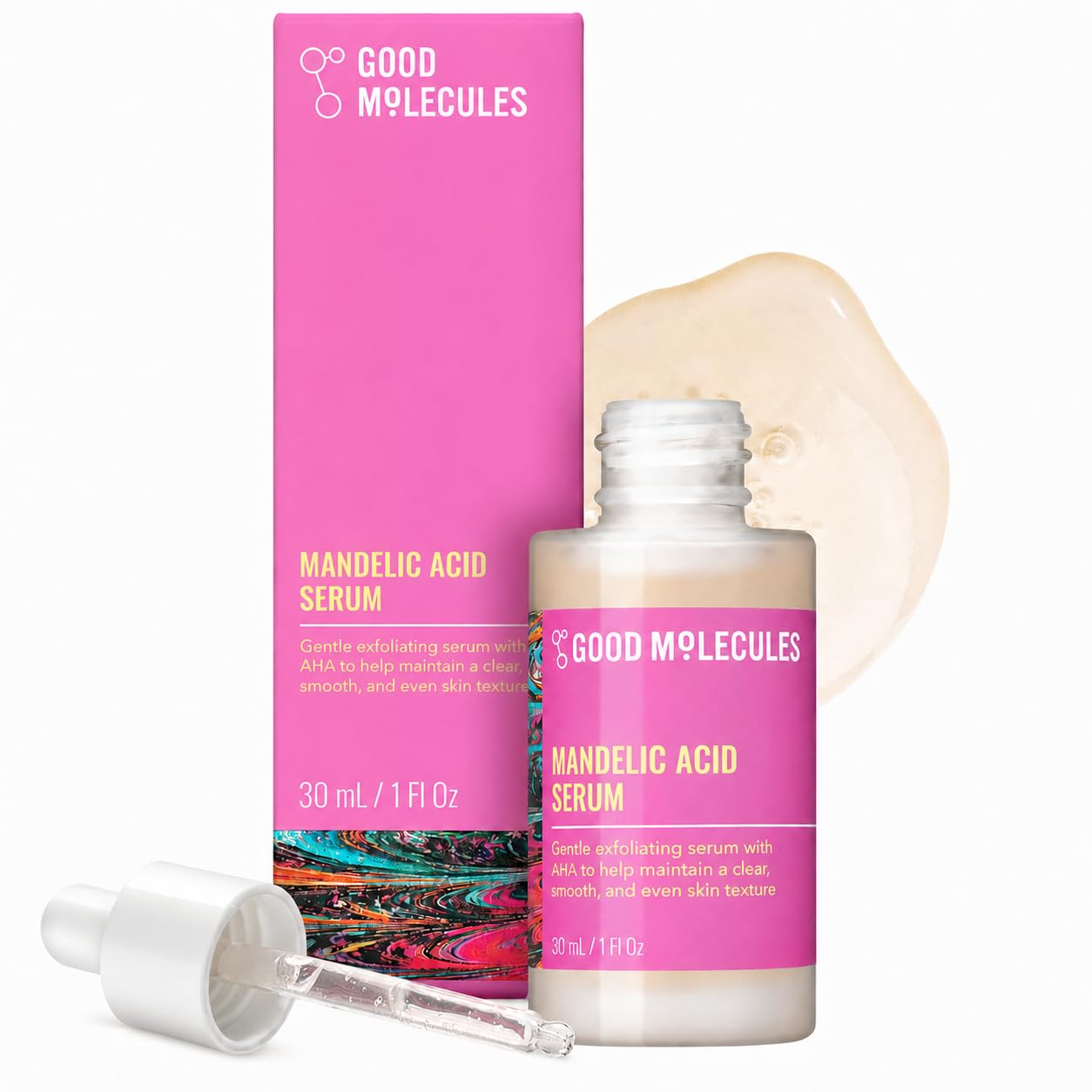 Good Molecules Mandelic Acid Serum - Gentle Face Exfoliator Serum with Ultra Hydrating Hyaluronic Acid - Exfoliating PHAs to Brighten Skin - Skin Care For Face