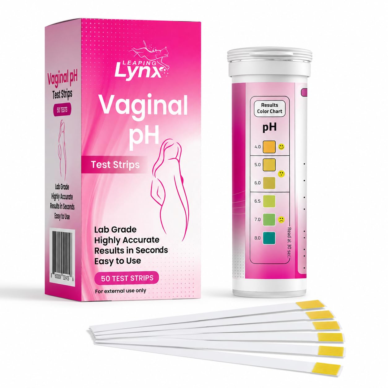 Leaping Lynx Vaginal pH Test Strips for Women – 50 Count | BV, Yeast & UTI Risk Screening | pH Range 4.0-8.0 | Easy Home Feminine Care Balance Check