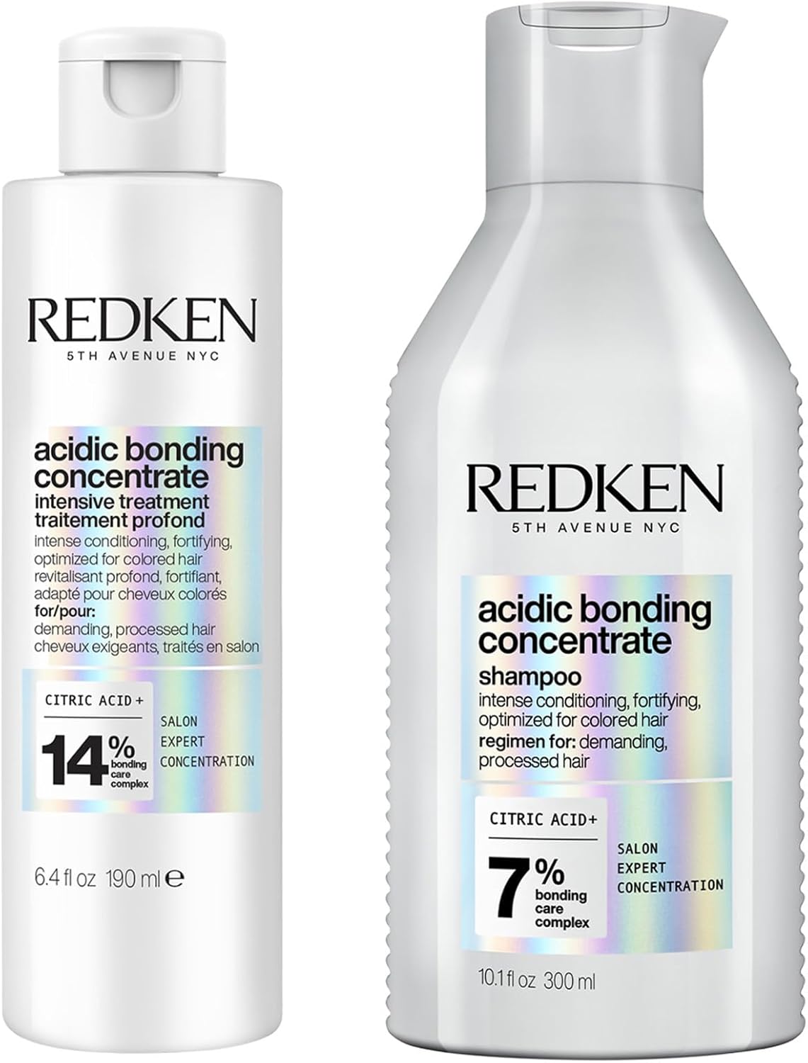 REDKEN Acidic Bonding Concentrate Intensive Pre-Treatment 190ml and Shampoo 300ml, For Damaged Hair, Bond Repair with Citric Acid
