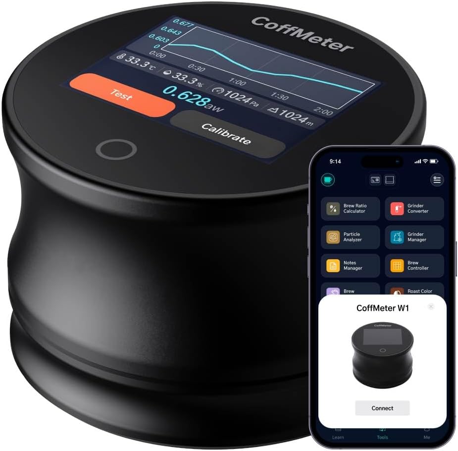 W1 Coffee Water Activity Meter ±0.02 aw Accuracy | Bluetooth sync with CoffeeOS app | 2-min fast reading | Magnetic sample tray | Pocket-sized | for coffee beans