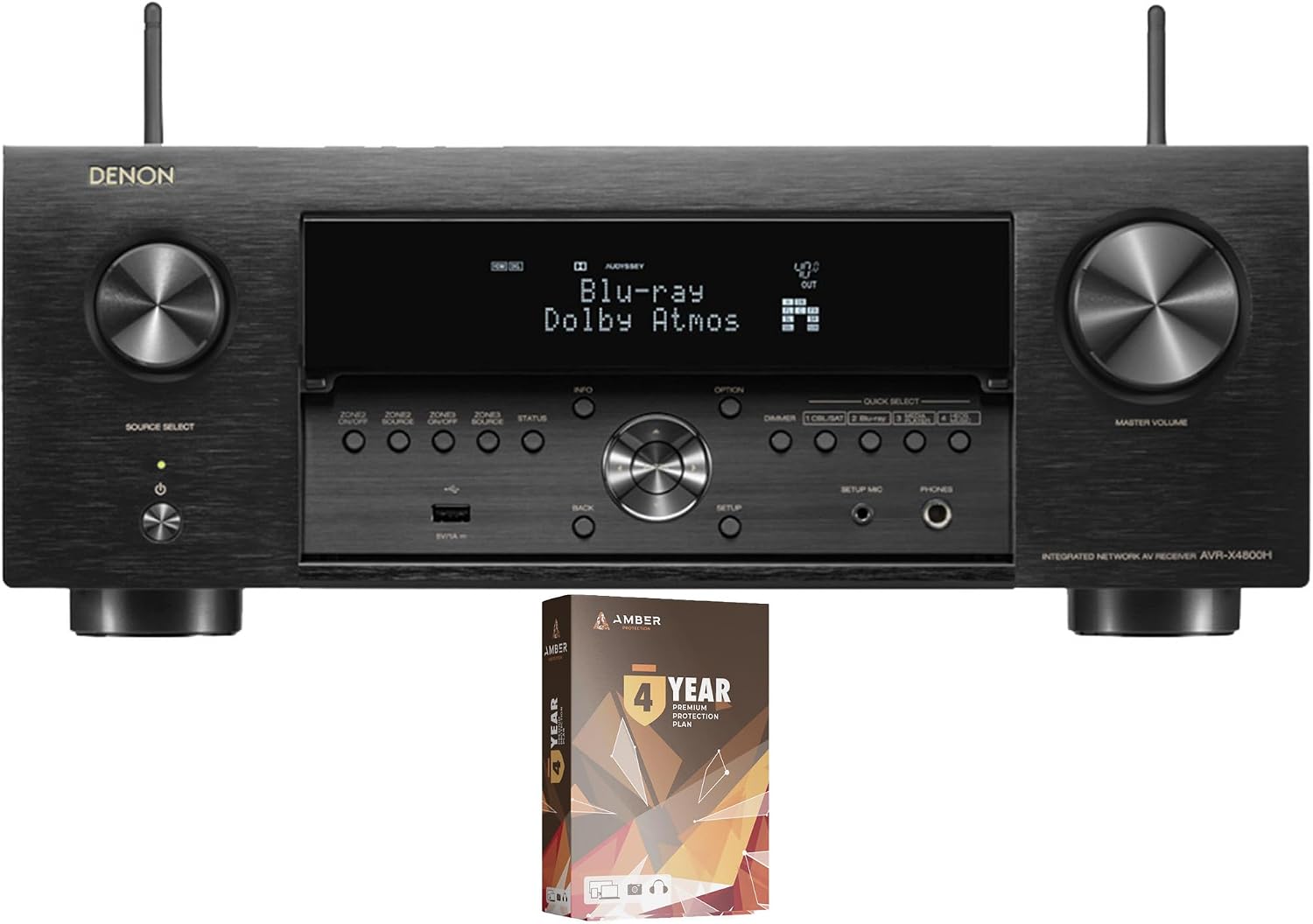 Denon AVRX4800H 9.4 Channel AV Receiver with Dolby Atmos and Surround with 4 Year Amber Protection Plan (2022)