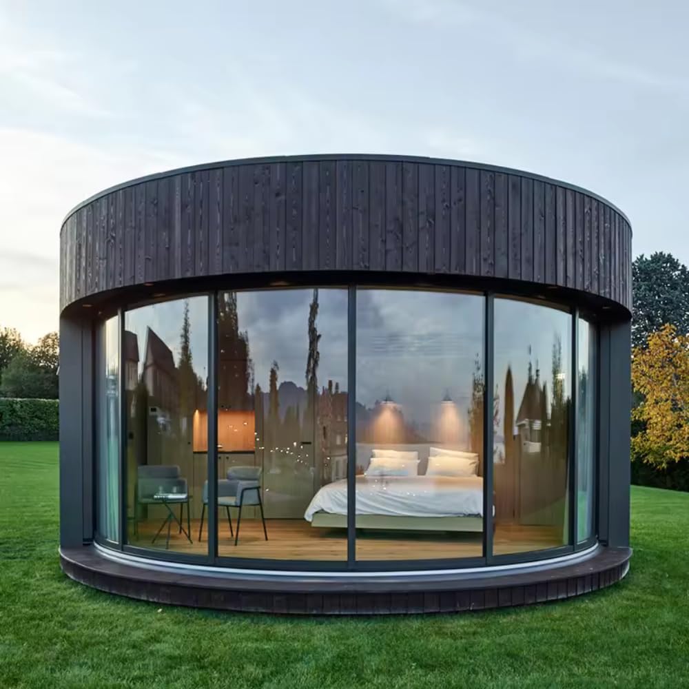 Circular Steel and Wooden Prefab Houses Tiny Home Moduler Lightweight Prefab Villa, Round Shape, Sliding Window, Prefab House