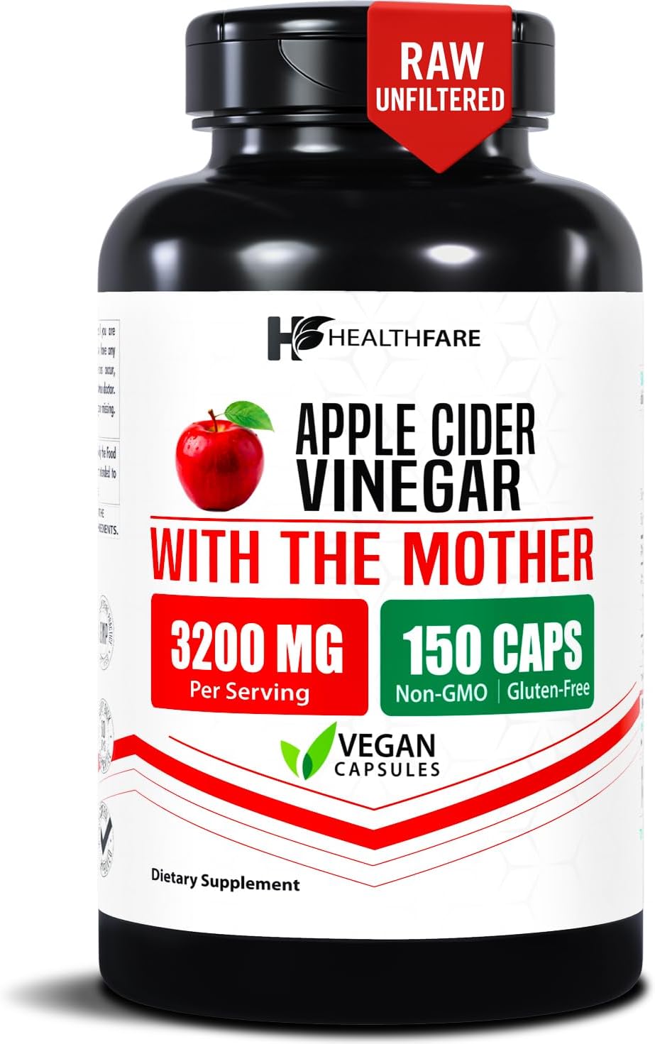 HealthFare Apple Cider Vinegar Capsules with the Mother | Raw, Organic & Unfiltered ACV | 150 Vegan Pills | Maximum Strength Supplement for Detox & Digestion | Non-GMO, Gluten-Free, Made in USA