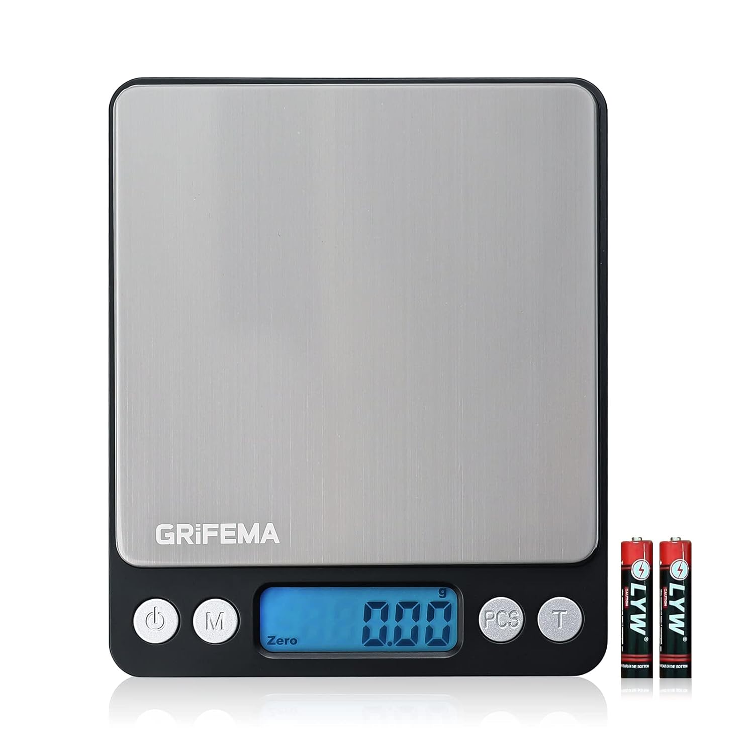 GRIFEMA GA2003 Digital Kitchen Scales with Trays, 500g,0.01g Food Weighing Scales Kitchen, Pocket Scales with Counter, Batteries Included, Silver