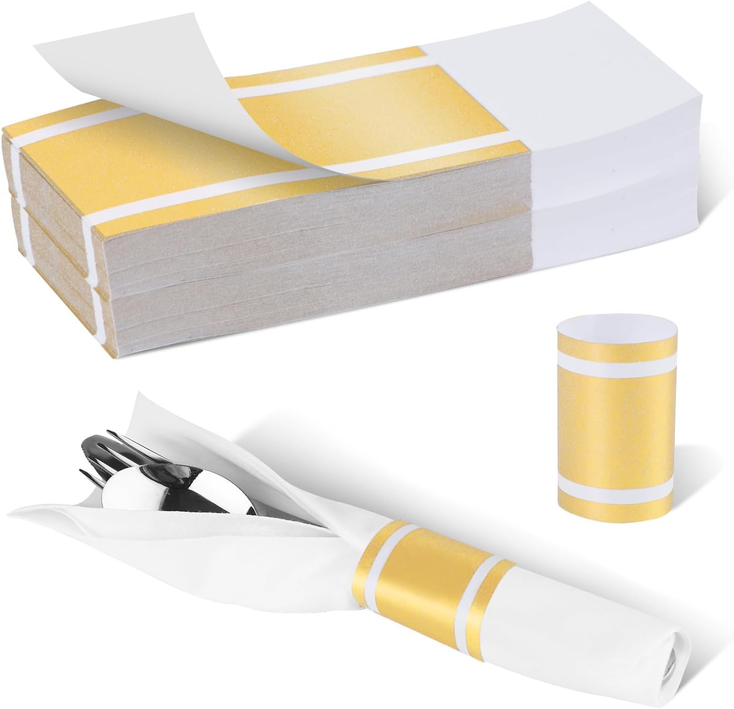 Germiwipe Gold Napkin Band,Paper Napkin Rings Self Adhesive,200PCS Silverware Wraps Bands,Table Setting Wedding Event Party Supply NB-015
