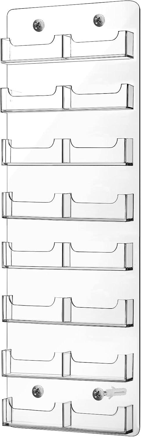 Lincia Acrylic Business Card Holder Wall Mount, 16 Pocket, 21.65'' x 7.87''