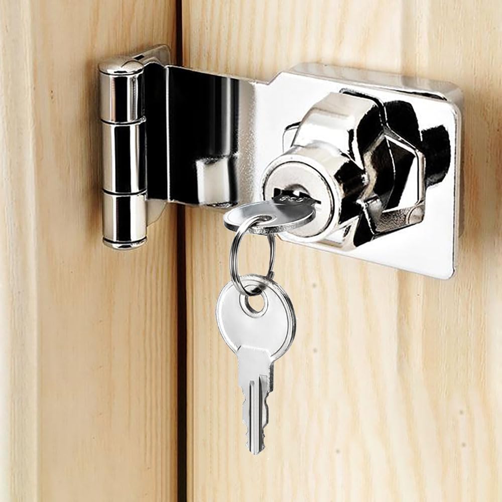 Litensh Keyed Hasp Lock Right Angle 90 Degrees Lock Hasp Twist Knob Keyed Locking Hasp Shed Locks Door Clasp Door Bolt Latch Buckle Small Hasp with Padlock Keys for Cupboard (3 Inch)