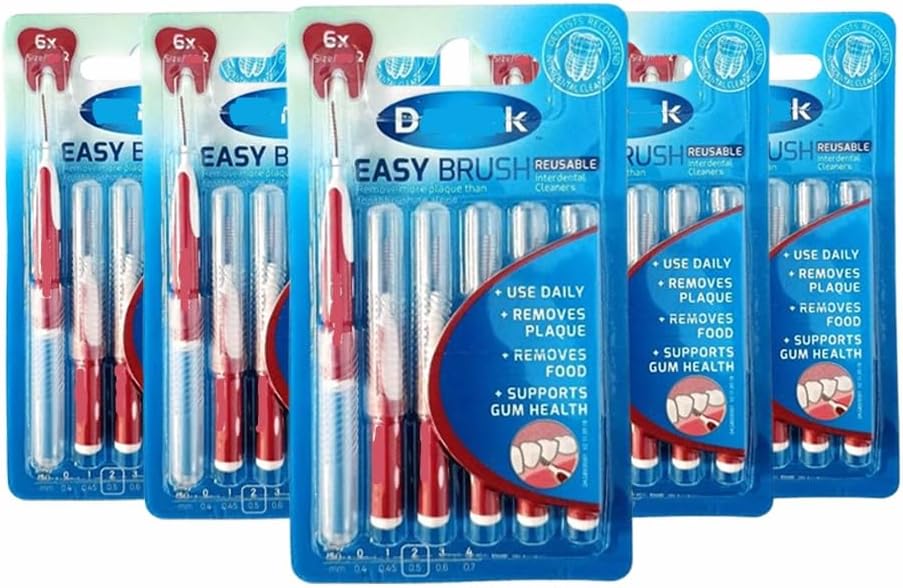 30 x DenTek Reusable Easy Flexible Interdental Brushes | Mint & Fluoride Coated for Fresh Healthy Gums | ISO2/0.5mm | Remove Food & Plaque Between Teeth