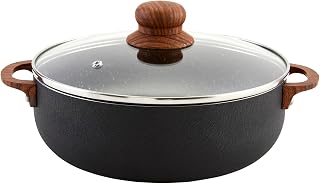 IMUSA USA Black 4.4Qt Stone Caldero with Woodlook Handles and Knob, 4.4 Quart