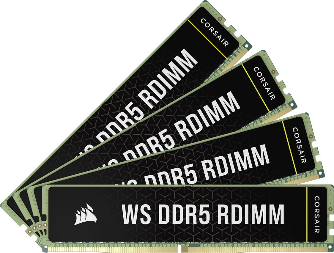 CORSAIR WS DDR5 ECC RDIMM 128GB (4x32GB) 5600MHz CL40 AMD EXPO Intel XMP 3.0 Workstation Memory - Black (CMA128GX5M4B5600Z40)