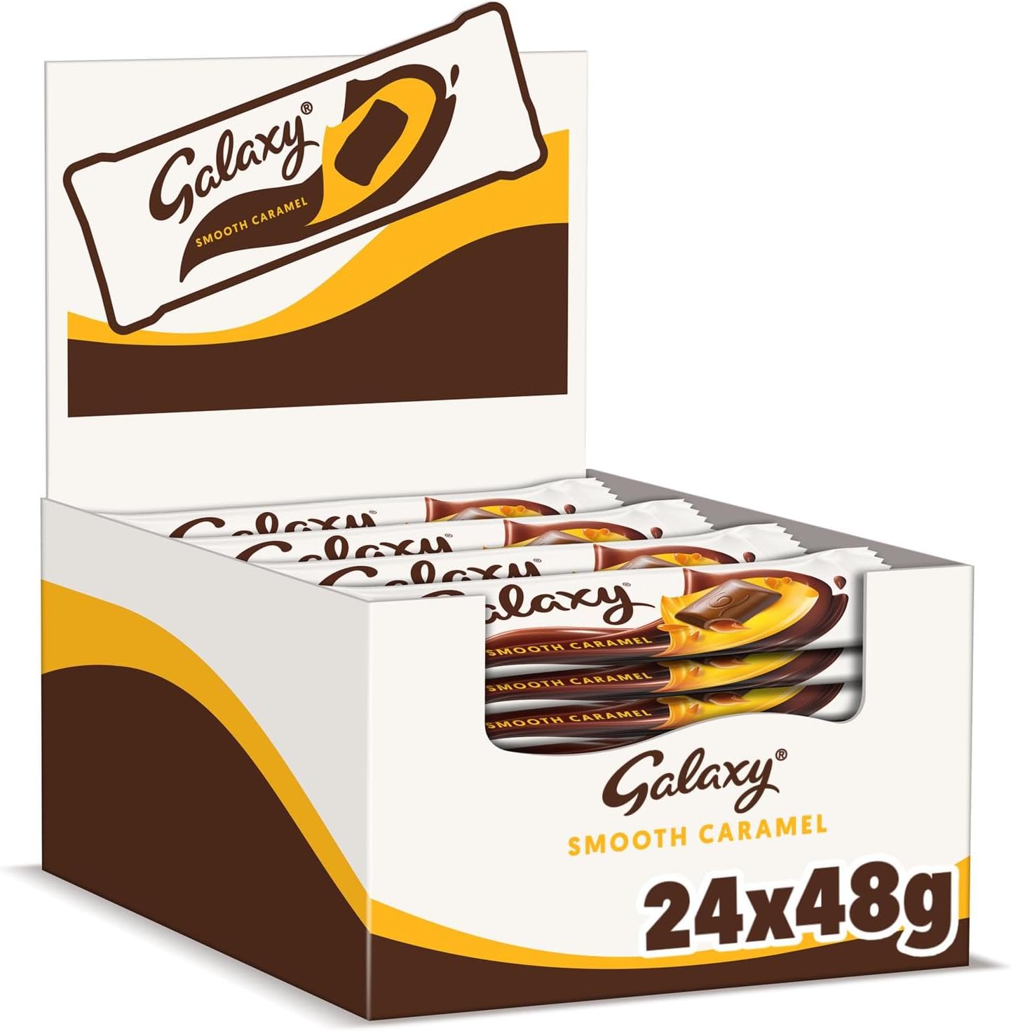 Galaxy Smooth Caramel Milk Chocolate Bars Bulk Box, 24x48g | Sweet Caramel Centre with Thick Chocolate Coating, Individually Wrapped Bars, Perfect for Movie Night & Weekend Family Treats