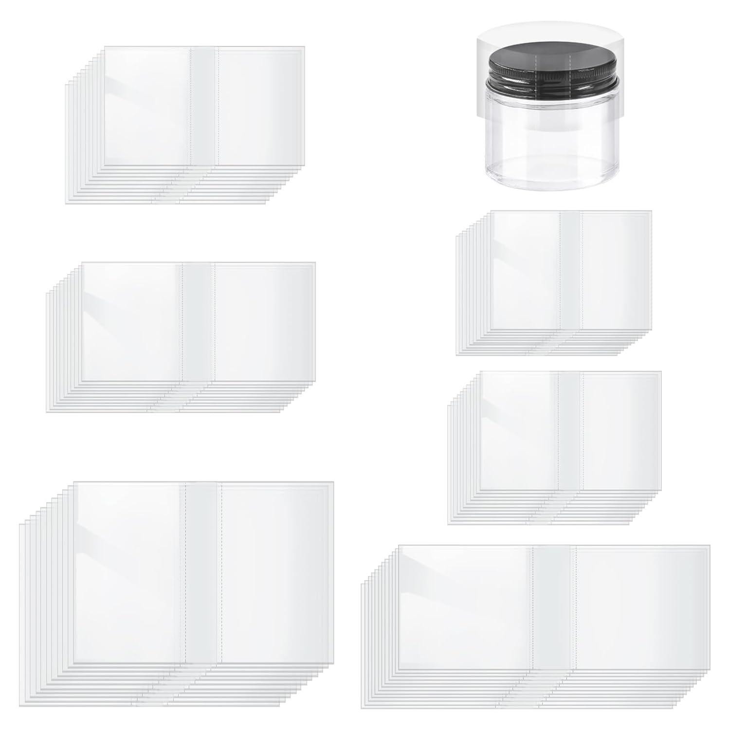 Swpeet 1200Pcs 6 Sizes 1.37" 1.5" 1.8" 1.9" 2.2" 2.4" Clear PVC Heat Shrink Wrap Bottle Shrink Bands Assortment Kit, Perforated Bottle Shrink Bands Perfect for Bottles, Jars, Cans and Tin Lip Gloss